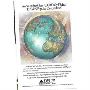 Delta Airlnes 4800 Daily Flights 1990s Vintage Print Ad